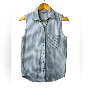 2DYE4 Vintage 1990’s Sleeveless Plaid Button Down Shirt Blue White top